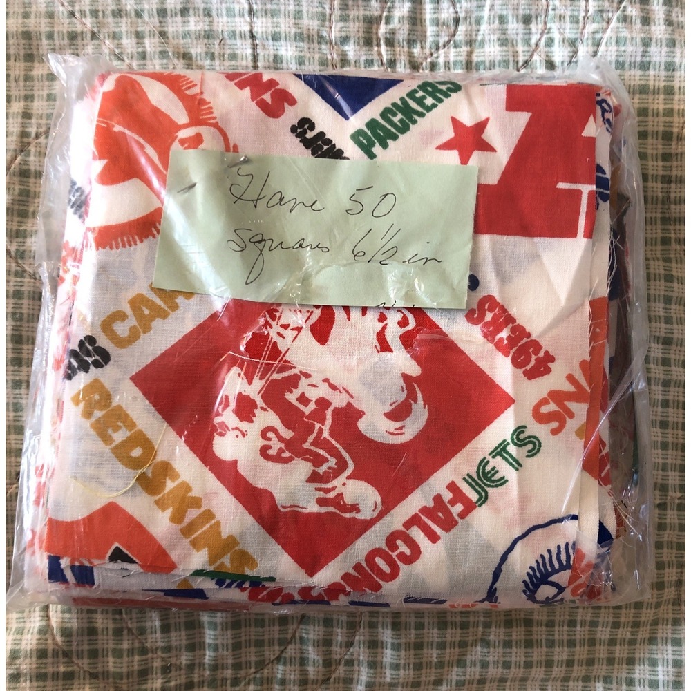 Vintage 1994 Colorful NFL Team Name 50 Quilt Blocks 6.5X6.5 Fabric 100% Cotton